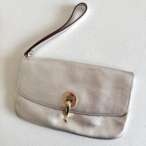 Kate Spade Kent Flap Chrissy Wristlet Metallic Silver  